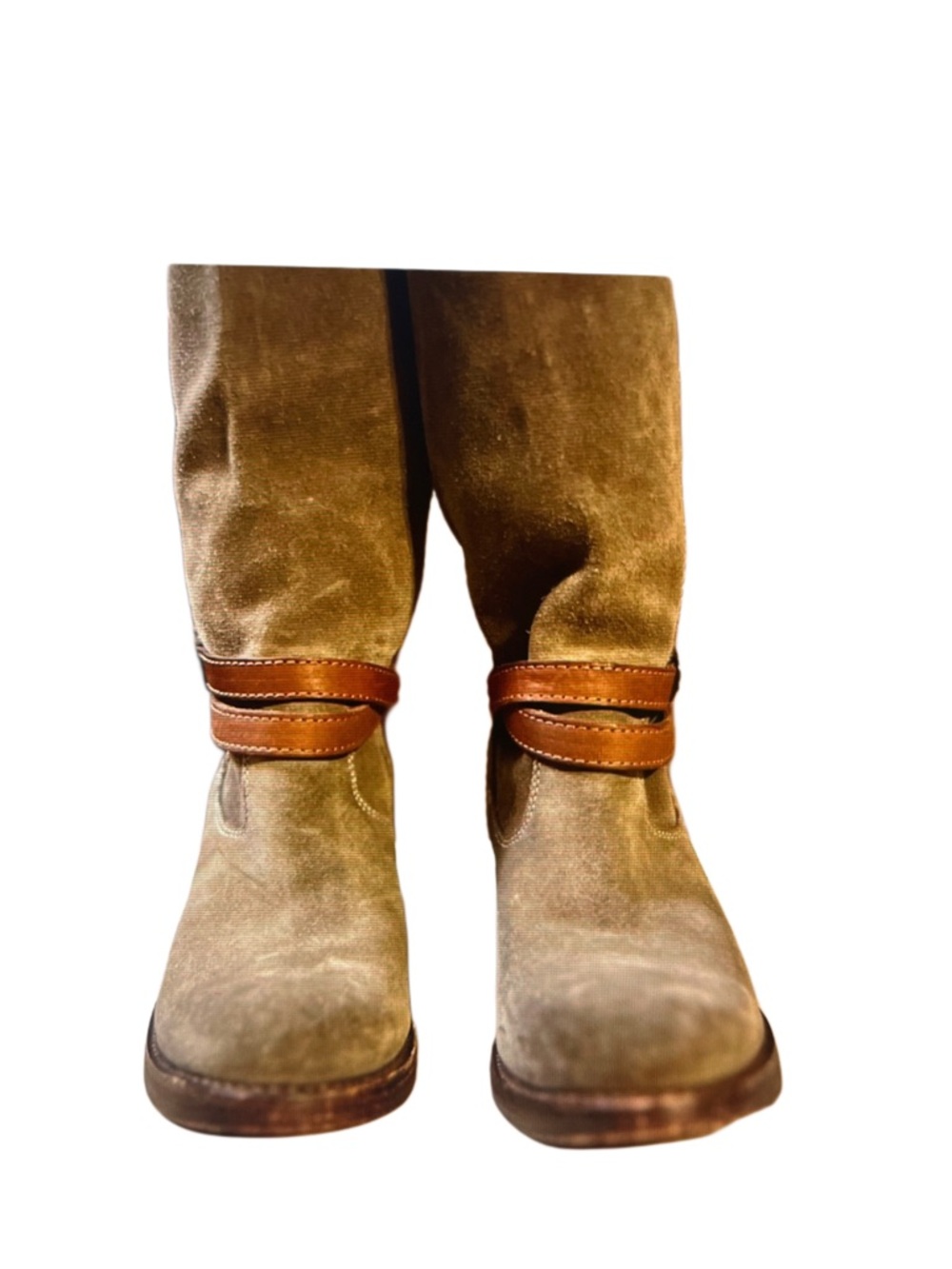 Frye Suede Harness Knee High Boots Olive Green Size 6 - Picture 4 of 11
